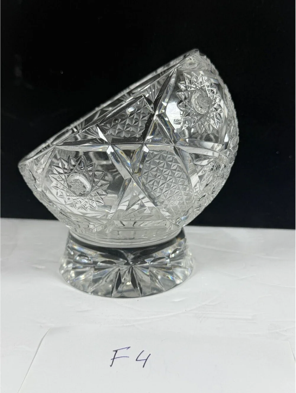 Vintage Crystal Cut Glass Pedestal Bowl Decorative Centerpiece F4